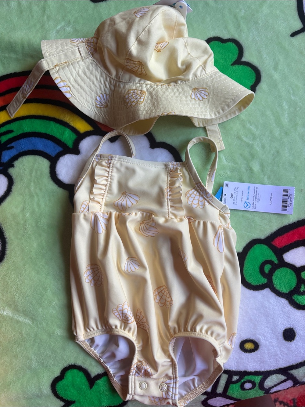 Carter's Pale Yellow Shell-Print Sunsuit with Matching Hat